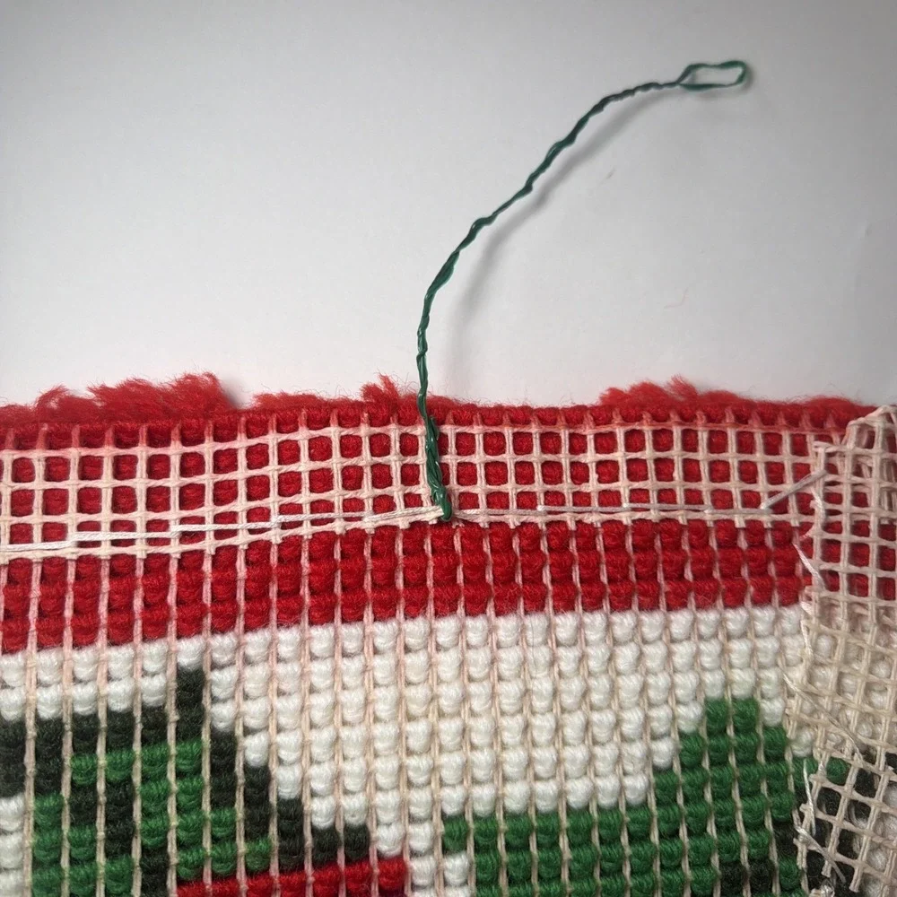 Vintage Handmade Latch Hook Rug Christmas Stocking
